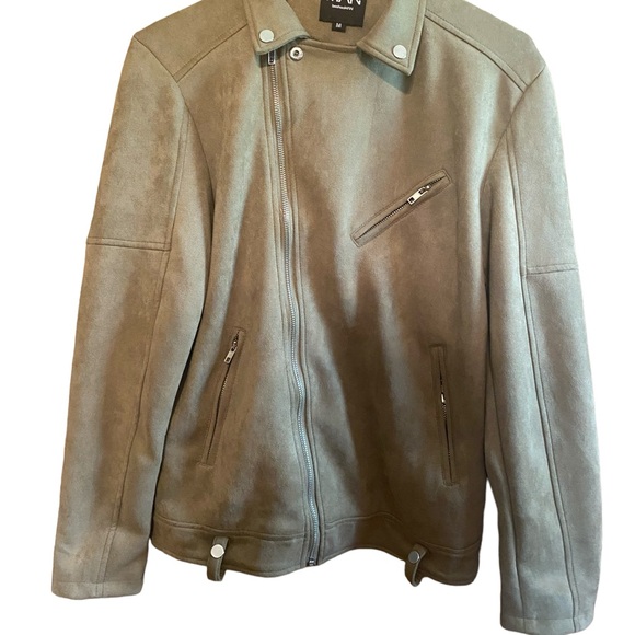 Men’s boohoo MAN Khaki/Olive Faux Suede Biker Jacket - Size M /NWOT - Picture 2 of 9